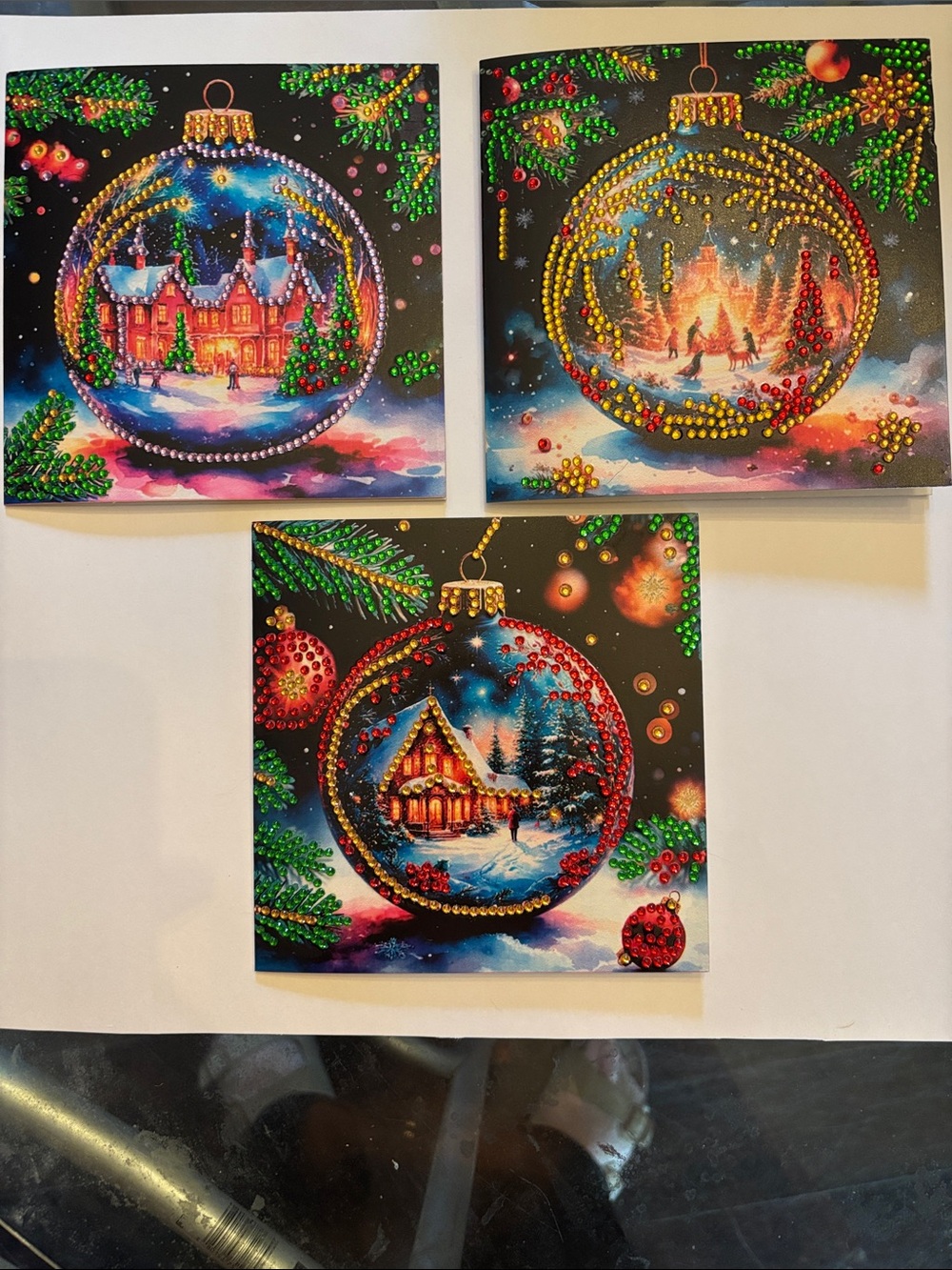 Set of 3 Rhinestone Sparkly Christmas or Holiday Cards